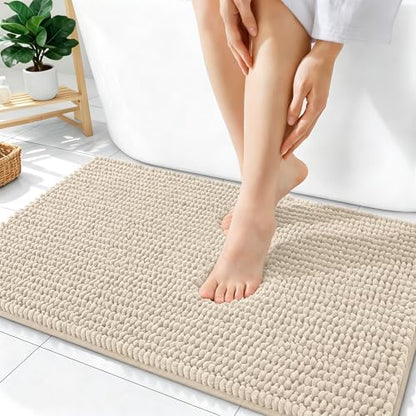 OLANLY Thick Chenille Bathroom Rugs 36x24, Soft Absorbent Bath Mat, Sand