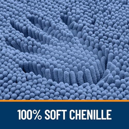 OLANLY Chenille Bathroom Rugs Set 2 Piece, 47"x20"+24"x20", Cornflower Blue