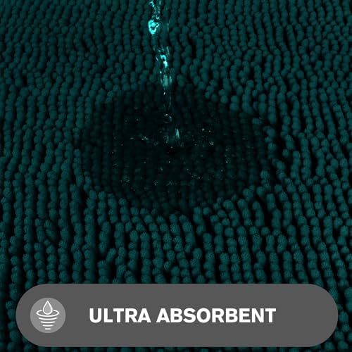 Bathroom Runner Rug 47 x 17 Inch – Long Bath Mat | Absorbent and Washable Thick Chenille Bath Rug Non-Slip Runner Rug for Bathroom, Shower, Sink(Dark Teal)