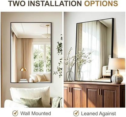 Rectangular Bathroom Mirror, 36"x24" Black Metal Framed Vanity Mirror