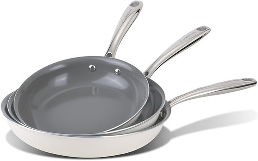 Ceramic Nonstick Frying Pan Set - 3-Piece Skillet Set (8", 9.5", 11"), PFOA & PFAS Free, Stay Cool Handle, Dishwasher Safe, Induction Compatible Cookware for Omelet, Sauté, Fry
