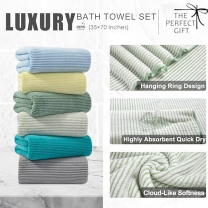 4 Piece Bath Towel Set 35"x70"Oversized Bath Towel for Bathroom Ultra Soft Fluffy Extra Large Bath Sheet Luxury Premium Bathroom Towel Highly Absorbent Quick Dry Shower Towel for Hotel Spa,Green White