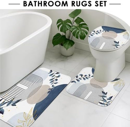 Bathroom Sets with Shower Curtain and Rugs, 4 Pcs, Boho Leaves
