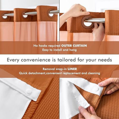 Mrs Awesome No Hook Shower Curtain with Snap-in Liner 71x74, Terracotta