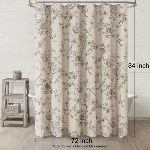 Farmhouse Floral Vintage Shower Curtain for Bathroom, Black and Tan Taupe