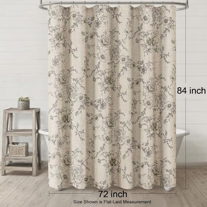 Farmhouse Floral Vintage Shower Curtain for Bathroom, Black and Tan Taupe