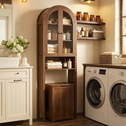 Arched Over The Toilet Storage Cabinet with Acrylic Doors, Bathroom Shelf