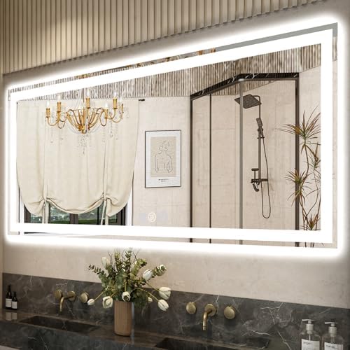 72x32 LED Bathroom Mirror, 6000LM, Separate Front and Back Lights