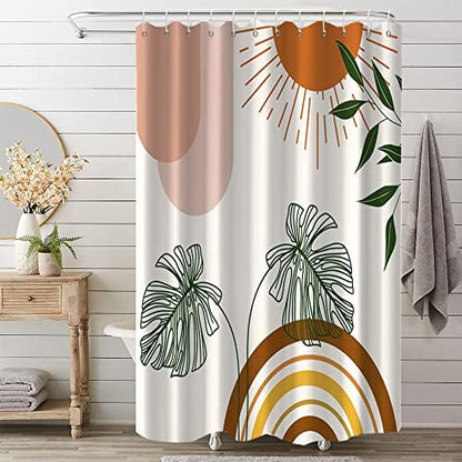 Boho Orange Shower Curtain with Hooks for Bathroom 72x78 Inch