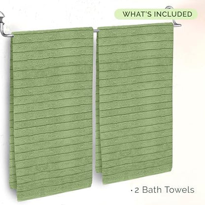 Elegant Comfort 100% Turkish Cotton Corduroy Ribbed Luxury Soft 2 Pack Bath Towels 27 x 54 Inch - Ultra Plush, Absorbent, Quick Dry, Hotel Spa Quality Towels for Bathroom Essentials, Sage