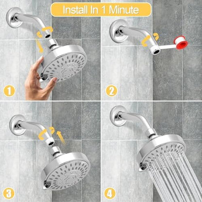 AISOSO High Pressure Rain Shower Head 5 Modes Showerhead 4.1" Chrome Silver