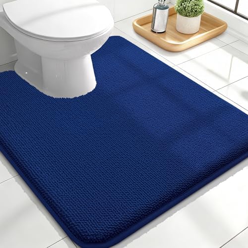 OLANLY Memory Foam Bathroom Toilet Rugs U-Shaped 24x20, Soft Bath Mat, Navy