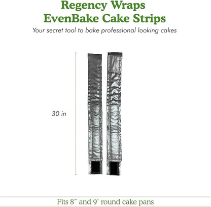 Regency Wraps EvenBake CakeStrips, Aluminized Cotton Band with Secure Velcro-like Closure to Create Moist, Even Layers, Pack of 2, Silver, 30", fit 8-9" cake pans