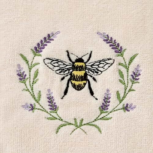 SKL Home Bee Lavender Hand Towel Set-2pc, 100% Cotton, Embroidered, Natural