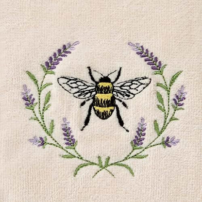 SKL Home Bee Lavender Hand Towel Set-2pc, 100% Cotton, Embroidered, Natural