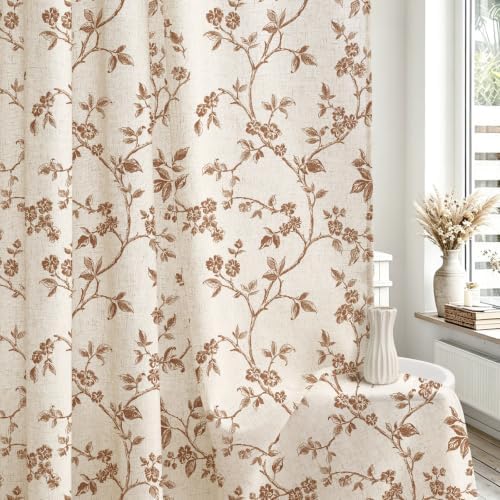 MitoVilla Brown Linen Floral Shower Curtain for Bathroom, 72 x 72