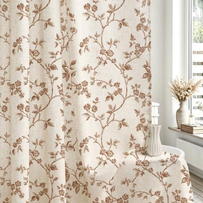 MitoVilla Brown Linen Floral Shower Curtain for Bathroom, 72 x 72
