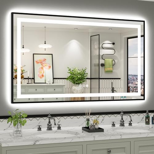 60x36 Inch LED Bathroom Mirror with Black Frame, Backlit & Front Lit