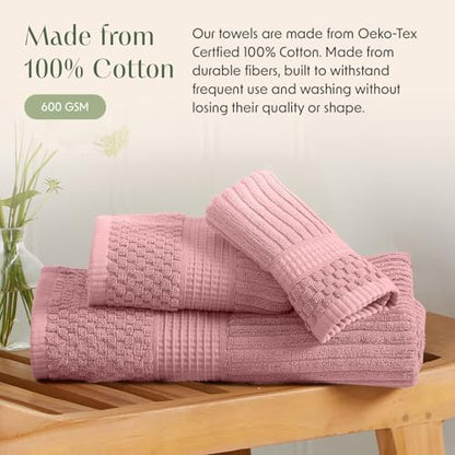 Springtree Home 100% Cotton Bath Towel Set | 6-Piece Set | Textured | Rose