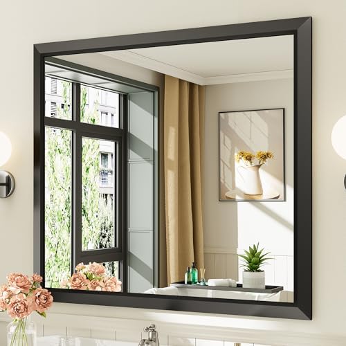Briivue Black Metal Framed Bathroom Wall Mirror, 40x36 Inch