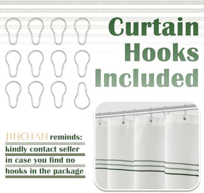 jinchan Extra Long Shower Curtain 84 Inch Length Green and White Modern Farmhouse Striped Waterproof Fabric Shower Curtains for Bathroom with 12 Hooks Machine Washable 70x84 Inches