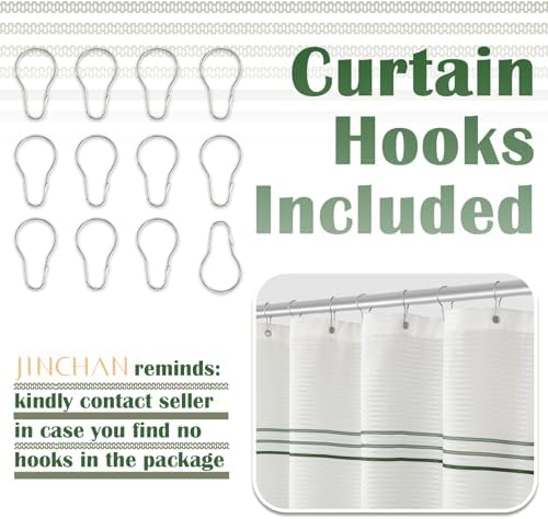 jinchan Green and White Shower Curtain for Bathroom Modern Farmhouse Striped Waterproof Fabric Shower Curtain Set with 12 Hooks Machine Washable 70x72 Inches