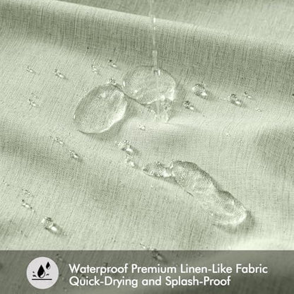 ANRODUO Sage Green Linen Textured Fabric Shower Curtain Set - W72xL84