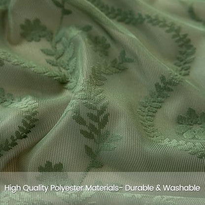 WAZZIO Dark Sage Green Lace Shower Curtain for Bathroom 72" W x 84" L, Victorian Farmhouse Floral Pattern Tassel Fancy Shower Curtain Boho Washable Cloth Decorative Bath Curtains,1 Panel