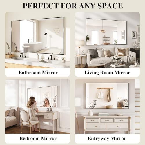 Koonmi Black Rectangle Wall Mirror, 30x71 Inch Bathroom Mirror, Aluminum Frame Vanity Mirror for Entryway, Living Room, Bedroom Bathroom, Hangs Horizontally or Vertically