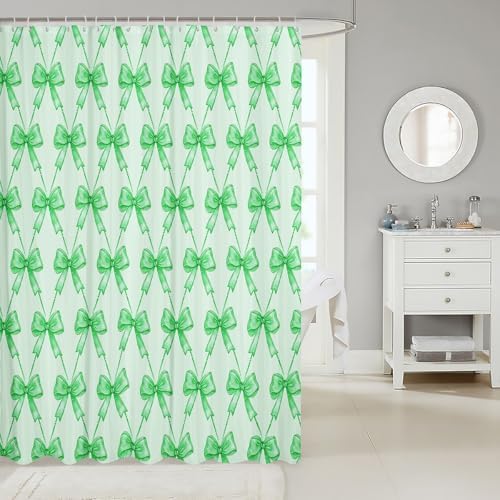 jejeloiu Cute Bow Bathroom Accessories 72"x84" Green Bowknot Shower Curtain for Bathroom Decor for Kids Boys Girls Kawaii Bath Curtain Waterproof Polyester Fabric for Stalls Bathtubs Princess