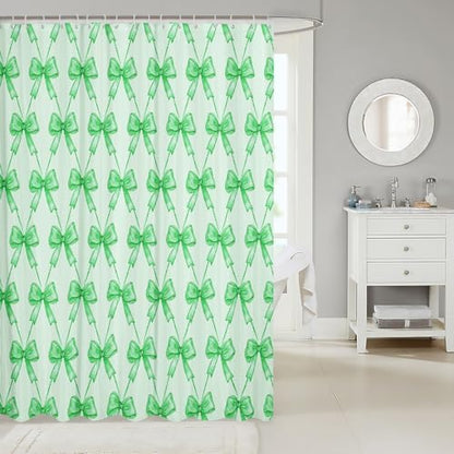jejeloiu Cute Bow Bathroom Accessories 72"x72" Green Bowknot Shower Curtain for Bathroom Decor for Kids Boys Girls Kawaii Bath Curtain Waterproof Polyester Fabric for Stalls Bathtubs Princess