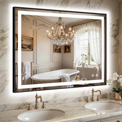 LED Bathroom Mirror with Lights, 30"x40" Black Framed Lighted Vanity Mirror