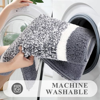 Pauwer Bathroom Rug Sets 3 Piece, Non Slip Washable Bath Mat, Dark Grey