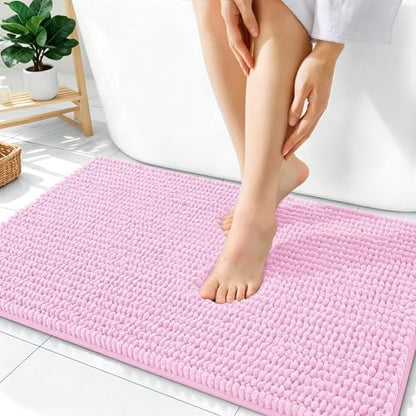 OLANLY Thick Chenille Bathroom Rugs 36x24, Soft Absorbent Bath Mat, Pink