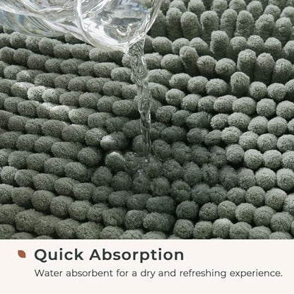 FRESHMINT Chenille Bathroom Rugs Mat 32"x20", Non-Slip Bath Mat for Bathroom Floor & Bathtub, Washable Soft Shower Shag Bath Rugs, Fluffy Thick Water Absorbent Microfiber Shower Mat, Sage Green
