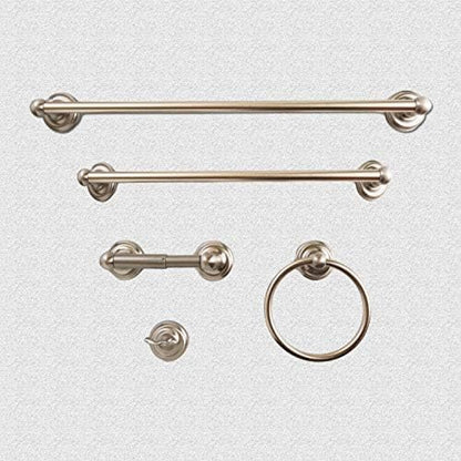SENTO ROBIKI Nickel Bathroom Accessories Set, Bath Hardware, Includes Robe Hook, Toilet Paper Holder, Towel Ring, 18” & 24” Towel Bar, Duty Metal Bath Hardware Set Wall Mounted (5-Piece, Satin Nickel)