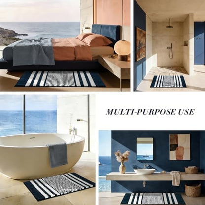 BSICPRO Bathroom Rugs, 20x32 Chenille Bath Mats, Navy Blue