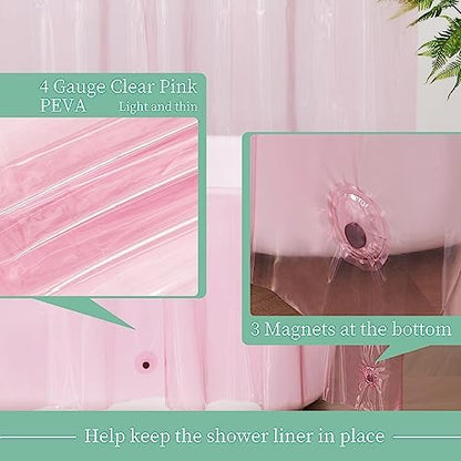 Mrs Awesome Clear Pink Shower Curtain Liner with 3 Magnets, 72x72