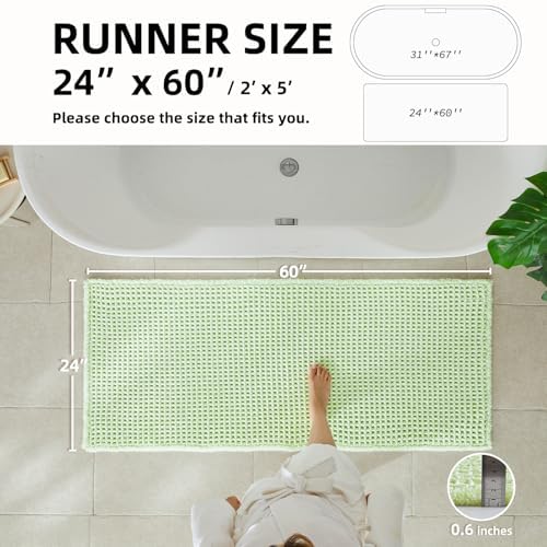 TYUU Waffle Runner Rug Bathroom, Long Boho Bath Mat, 60x24 Pale Green