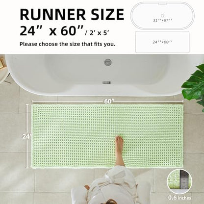 TYUU Waffle Runner Rug Bathroom, Long Boho Bath Mat, 60x24 Pale Green
