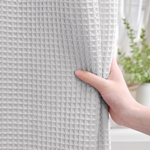 Long Waffle Weave Shower Curtain Heavyweight Cotton Fabric Light Grey 72Wx78L