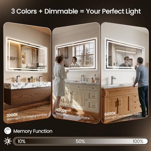 55"x30" LED Bathroom Mirror with Anti-Fog, Backlit & Front Lights, Memory
