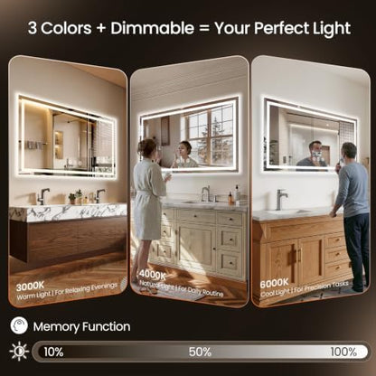 55"x30" LED Bathroom Mirror with Anti-Fog, Backlit & Front Lights, Memory