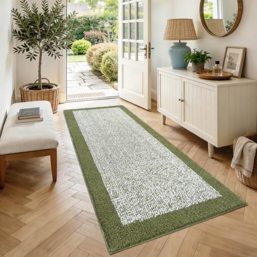 60x24 Bathroom Rugs Non Slip Washable, Soft Absorbent Bath Mat Olive Green