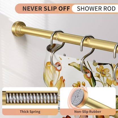 Gold Shower Curtain Rod 34-66 Inches(2.8-5.5ft) Never Rust Adjustable Shower Rod Spring Tension Non Slip No Drilling Shower Rods for Bathroom Garland Window
