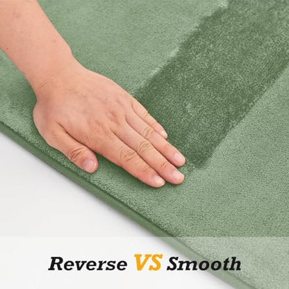 HUXMEYSON Bathroom Rugs Sets 3 Piece, Non-Slip & Quick Dry Bath Mat Set, Ultra Soft Velvet Bath Rugs for Bathroom, Toilet and Shower Floor, Grey Green