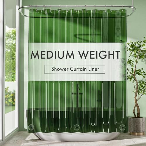 Amazer Shower Curtain Liner 72x72, Plastic Shower Liner PEVA Medium Weight Inside Shower Curtains for Bathroom with Rustproof Grommets, Dark Green