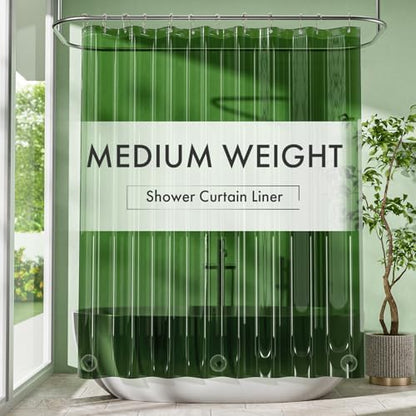 Amazer Shower Curtain Liner 72x72, Plastic Shower Liner PEVA Medium Weight Inside Shower Curtains for Bathroom with Rustproof Grommets, Dark Green