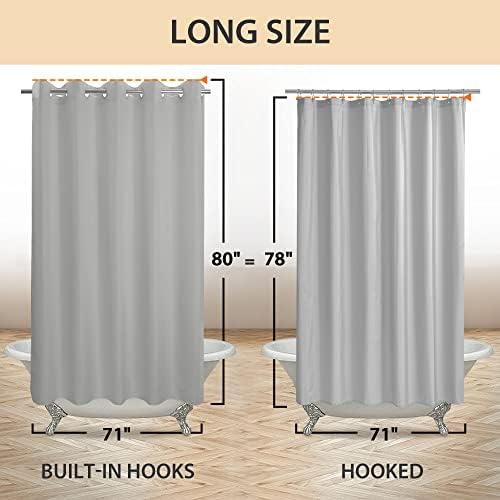 River Dream No Hook Long Shower Curtain or Liner Microfiber Grey, 71x80