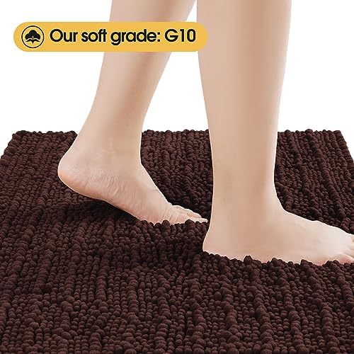 ACCUMTEK Upgrade Luxury Brown Bathroom Rug Mat 48"x17", Ultra Soft Thick Absorbent Bath Mats, Non Slip Chenille Toilet Mat for Bathroom, Bedroom, Kitchen, Shower, Tub
